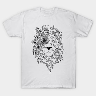 Lion head sketch with flowers in his mane T-Shirt